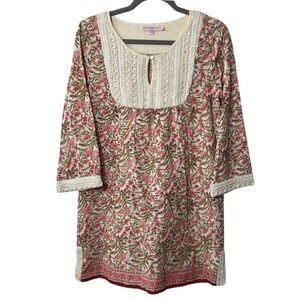 Calypso St Barth‎ Floral Beaded Bib Tunic Dress XS Mini Floral Boho Beach Resort